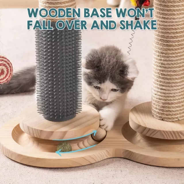 Natural Sisal Scratcher with Self-Groomer & Play Perch - Image 5