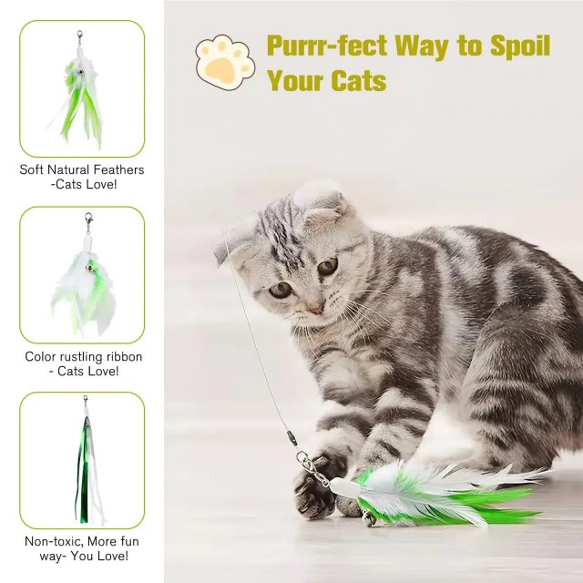 Interactive Retractable Cat Toy with Laser, Feather Teaser, and Telescopic Wand for Cats - Image 3