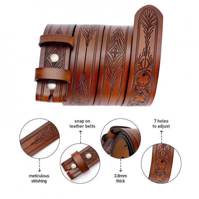 Genuine Leather Vintage Embossed Western Cowboy Belt - Image 5