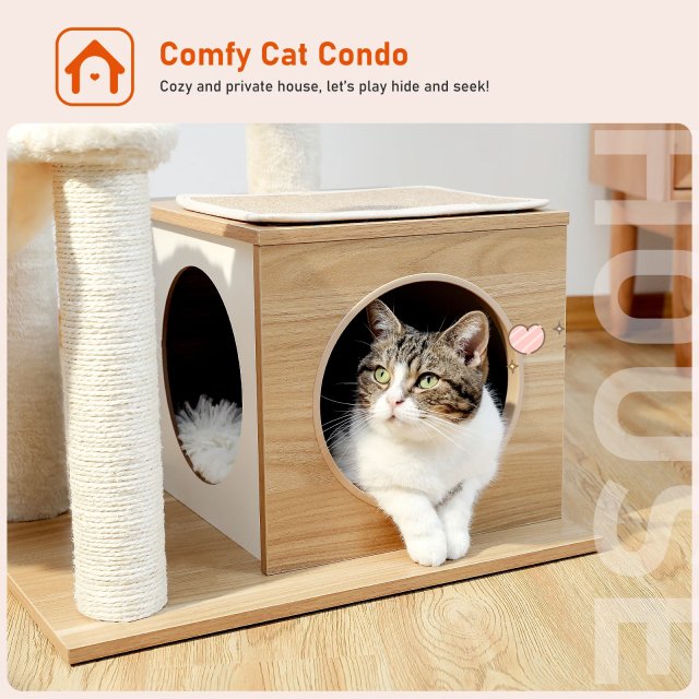 Modern Cat Tree Tower for Indoor Cats with Large Condo, Hammock & Cozy Top Perch - Image 4