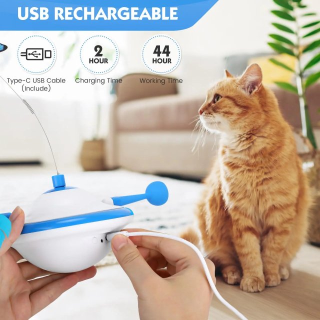 3-in-1 Interactive UFO Cat Toy with Feather, Butterfly, and LED Light - Image 5
