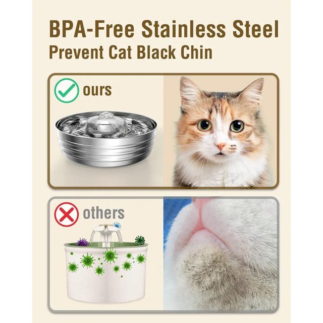 2L Stainless Steel Cat and Dog Water Fountain with Quiet Pump for Multiple Pets - Image 6