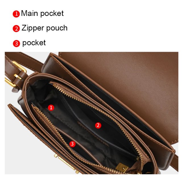 Stylish Women's Retro Square Shoulder Bag - Adjustable Cowhide Handbag - Image 3