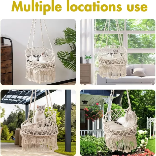 Boho Hanging Cat Bed for Sleeping, Playing, and Lounging - Image 4