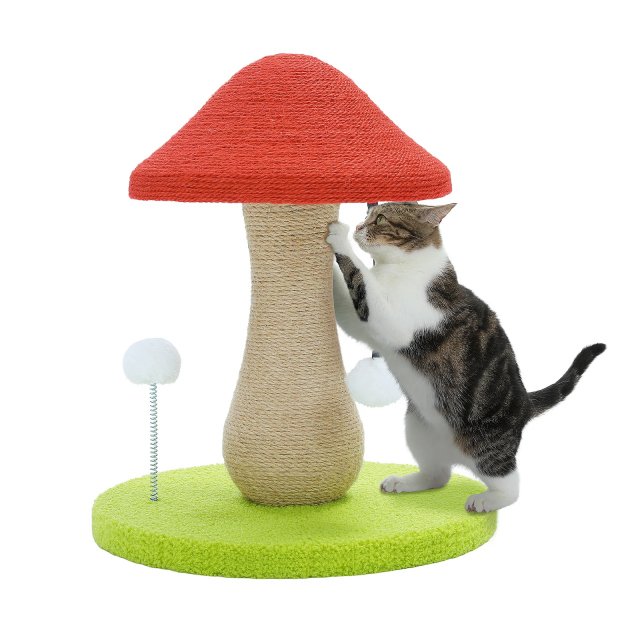 Mushroom Cat Scratching Post with Sisal & Pompoms - Image 5