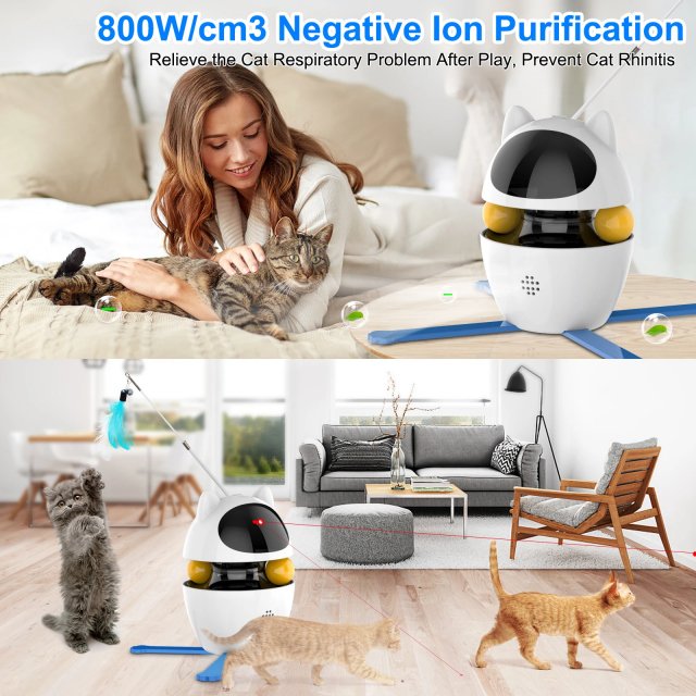 3-in-1 Interactive Laser and Feather Cat Toy with Automatic Track Ball and Adjustable Height - Image 6