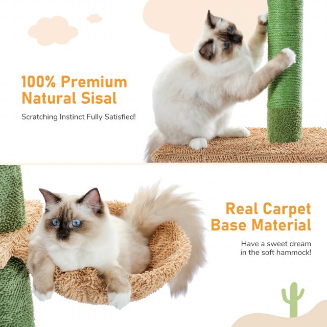 5-Tier Adjustable Floor-to-Ceiling Cat Tree Tower with Cactus Design, Hammock, and Scratching Post - Image 5