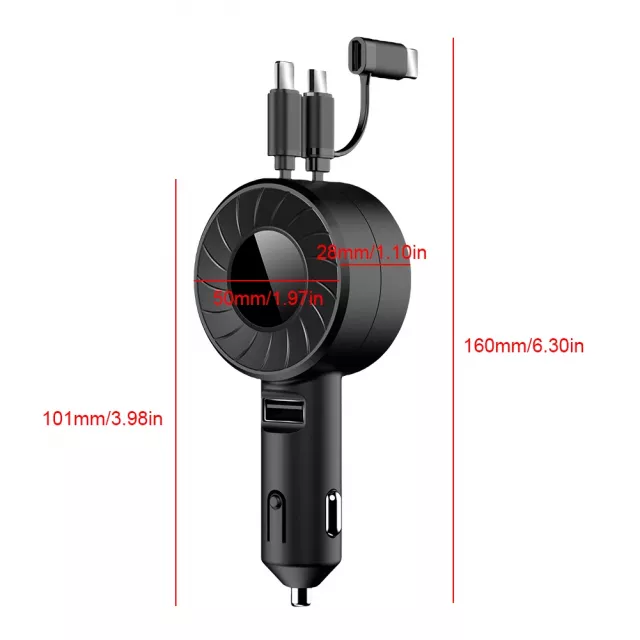 3-in-1 Retractable Fast Charging Car Charger with USB Type C and Micro USB - Image 6