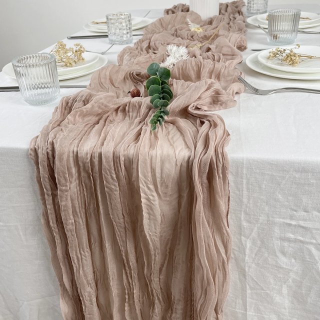 Pink Semi-Sheer Gauze Table Runner for Weddings and Events - Image 5