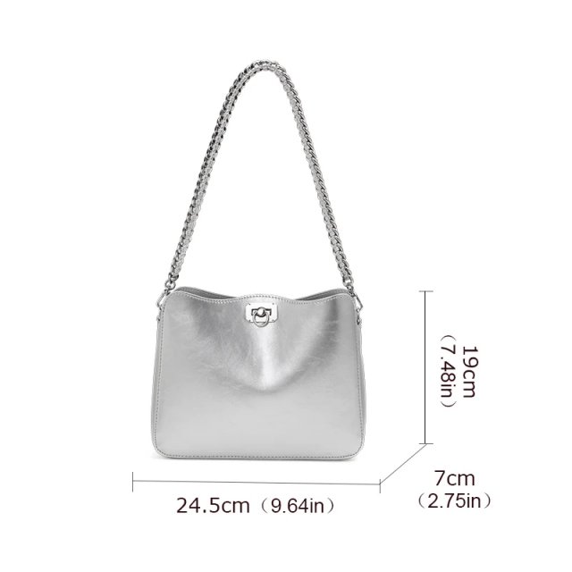 Stylish Chain Shoulder Bag – Cowhide Square Underarm Bag - Image 6