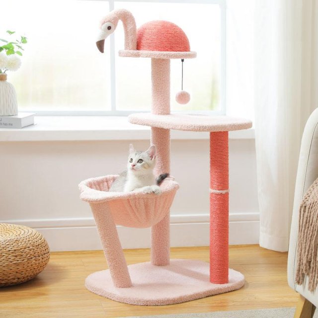 Flamingo Pink Cat Tree with Sisal Scratching Posts & Hammock - Image 3