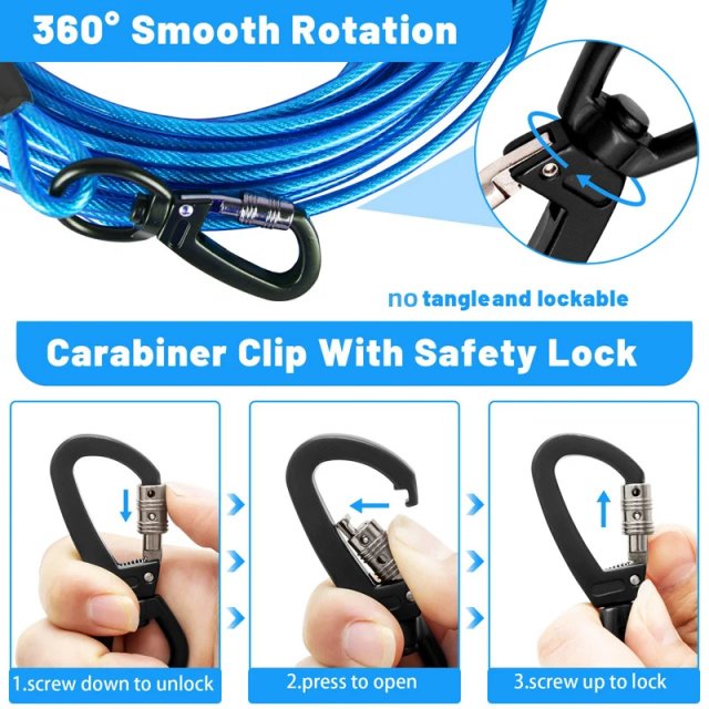 Heavy Duty Steel Dog Tie Out Cable with Durable Clips - Image 3