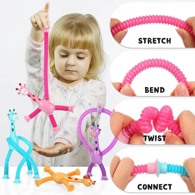 Kids Suction Cup Giraffe Stretch Tube Fidget Toy - Image 4