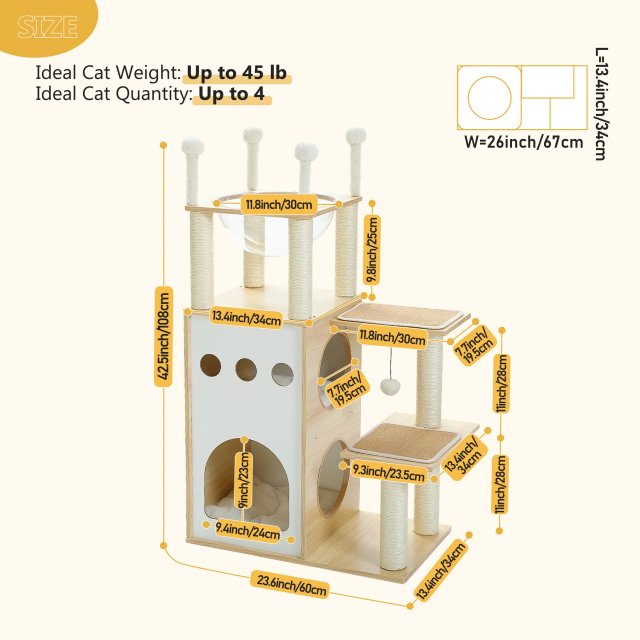 Modern Wooden Cat Tree Tower with 2-Floor Condo, Scratching Posts - Image 6