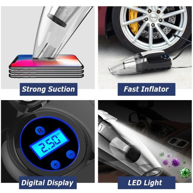 4-in-1 Portable Car Vacuum Cleaner and Tire Inflator - Image 4