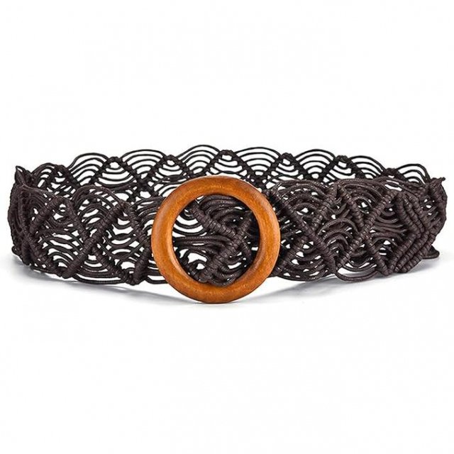 Boho Beach Woven Belt with Round Wooden Buckle - Image 6