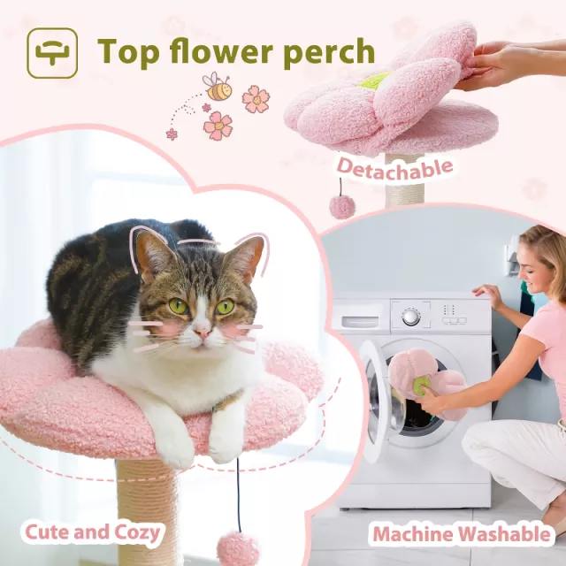 Flower Cat Tree with Large Hammock & Sisal Scratching Posts - Image 3