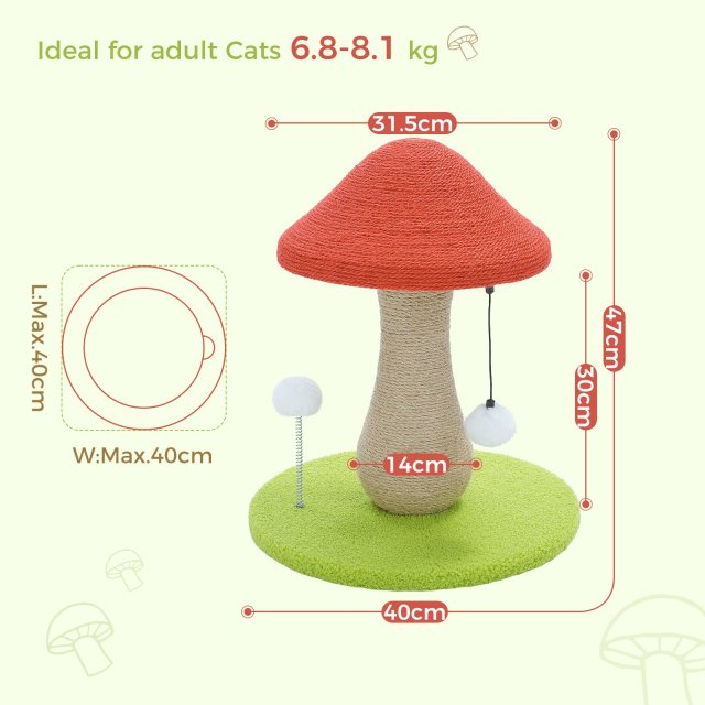 Mushroom Cat Scratching Post with Sisal & Pompoms - Image 4