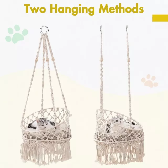 Boho Hanging Cat Bed for Sleeping, Playing, and Lounging - Image 3