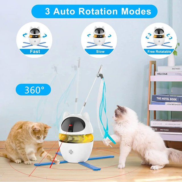 3-in-1 Interactive Laser and Feather Cat Toy with Automatic Track Ball and Adjustable Height - Image 3