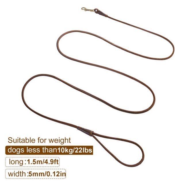 Genuine Leather Dog Leash with Comfortable Handle for Small Dogs and Cats - Image 4