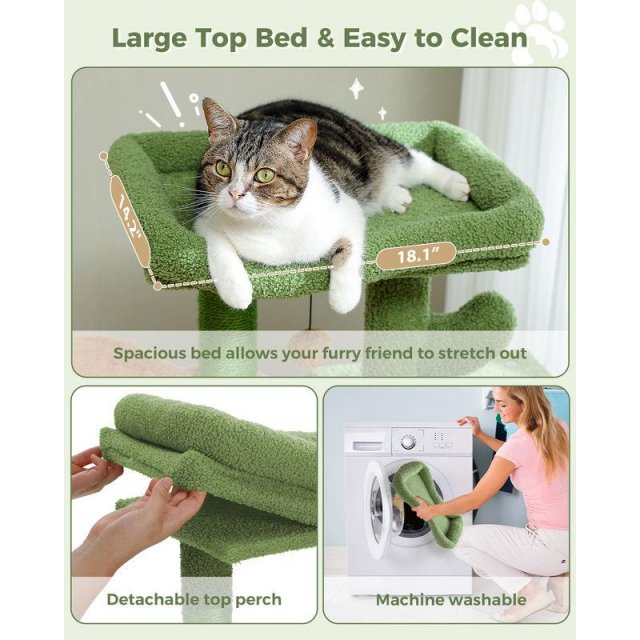 Cactus Cat Tree Tower with Padded Perch, Hammock, Condo & Scratching Posts - Image 4