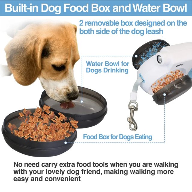 Retractable Dog Leash with Built-in Light, Water Bowl, and Food Box for Dogs up to 88lbs - Image 3
