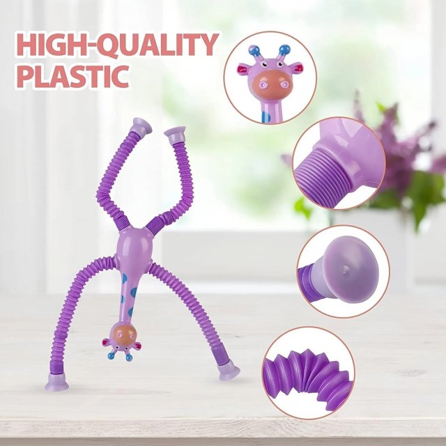 Kids Suction Cup Giraffe Stretch Tube Fidget Toy - Image 3