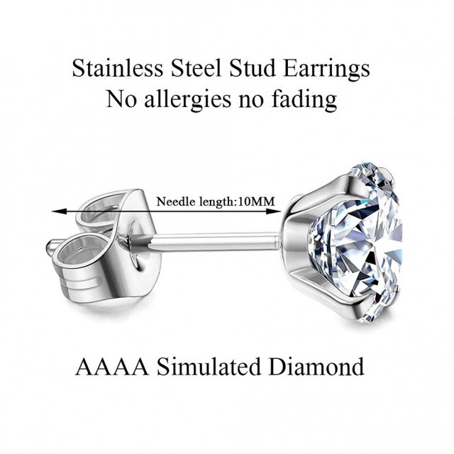 Stainless Steel Zirconia Crystal Stud Earrings for Women – Gold & Silver, 3-8mm, Allergy-Free Wedding Jewelry - Image 4