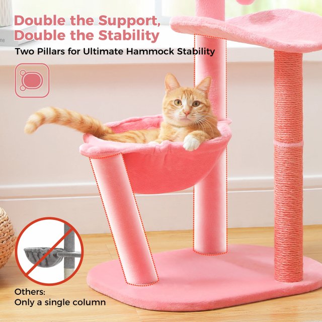 Flamingo Pink Cat Tree with Sisal Scratching Posts & Hammock - Image 4