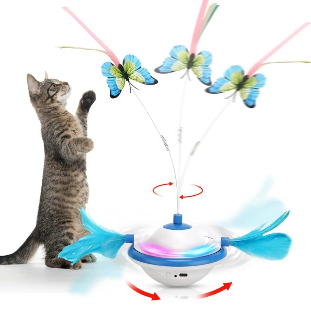 3-in-1 Interactive UFO Cat Toy with Feather, Butterfly, and LED Light - Image 7