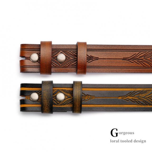 Genuine Leather Vintage Embossed Western Cowboy Belt - Image 4