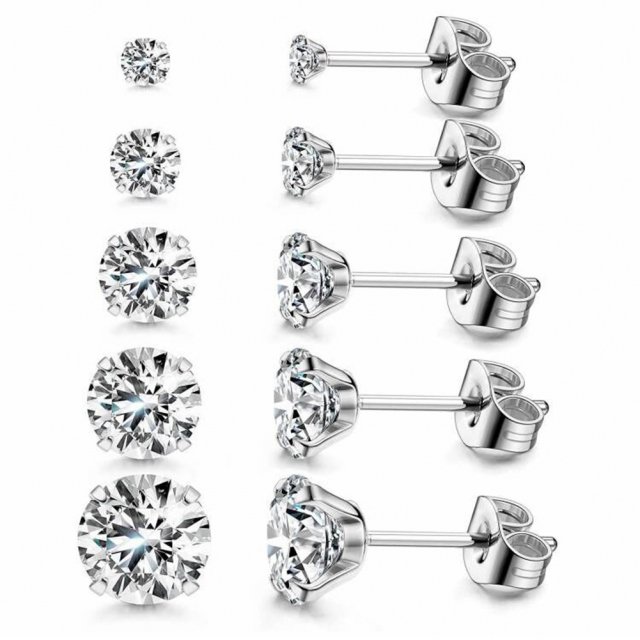 Stainless Steel Zirconia Crystal Stud Earrings for Women – Gold & Silver, 3-8mm, Allergy-Free Wedding Jewelry - Image 2