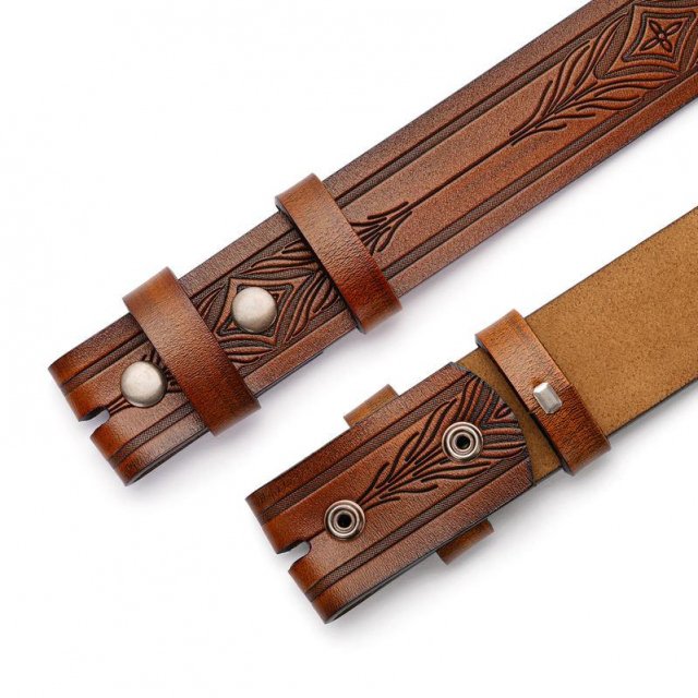 Genuine Leather Vintage Embossed Western Cowboy Belt - Image 3