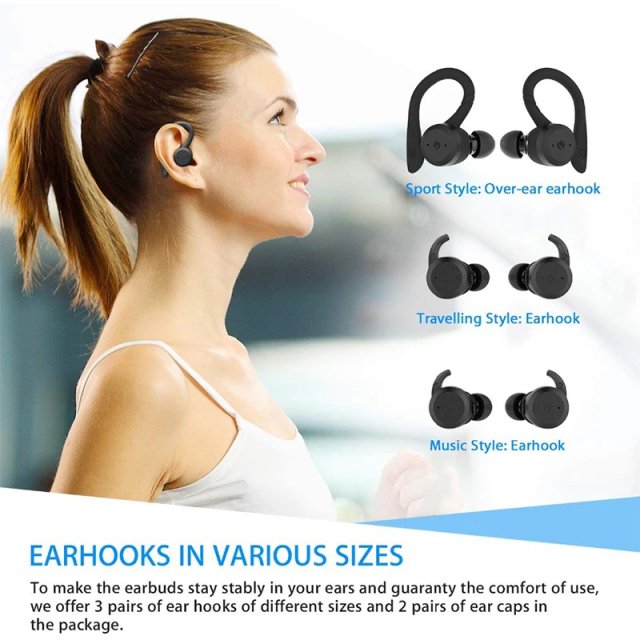 Waterproof Bluetooth 5.0 Sports Earbuds with 20 Hours Playtime | Dual Wear Style Wireless Headset - Image 5