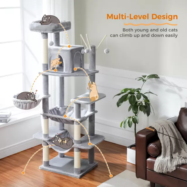 Tall Tower with Extra-Large Hammock & Scratching Posts - Image 3