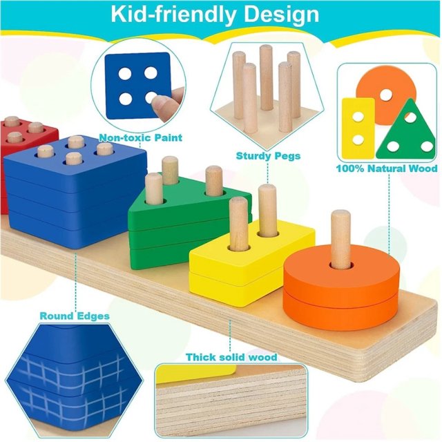 Montessori Wooden Stacking and Sorting Puzzle for Toddlers - Image 4
