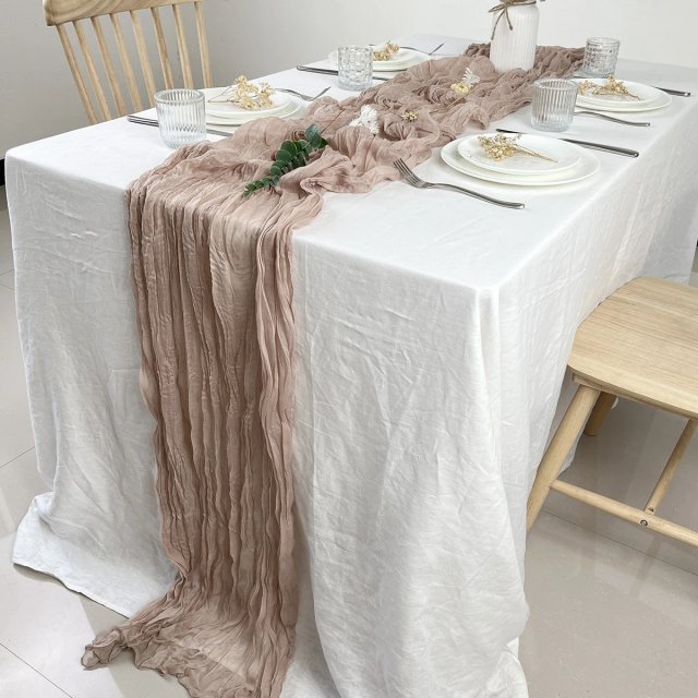 Pink Semi-Sheer Gauze Table Runner for Weddings and Events - Image 7