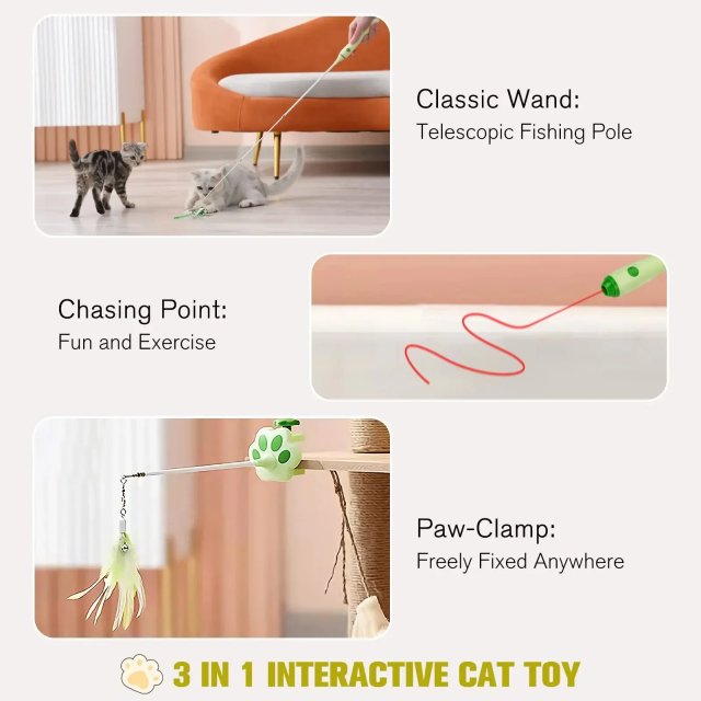 Interactive Retractable Cat Toy with Laser, Feather Teaser, and Telescopic Wand for Cats - Image 5