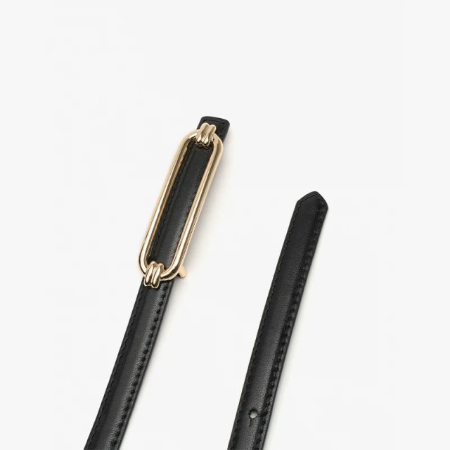 Women's Skinny Leather Belt with Gold Buckle - Image 5