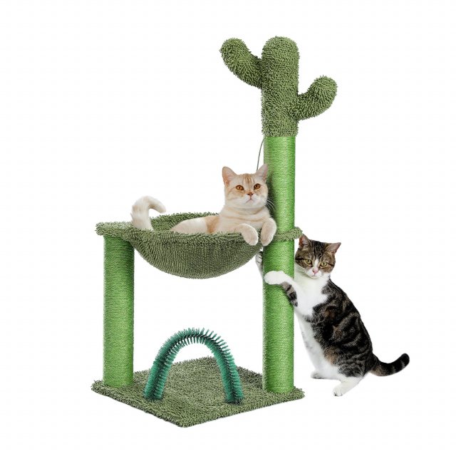 33-Inch Cactus Cat Tree Tower with Self Groomer, Hammock - Image 7