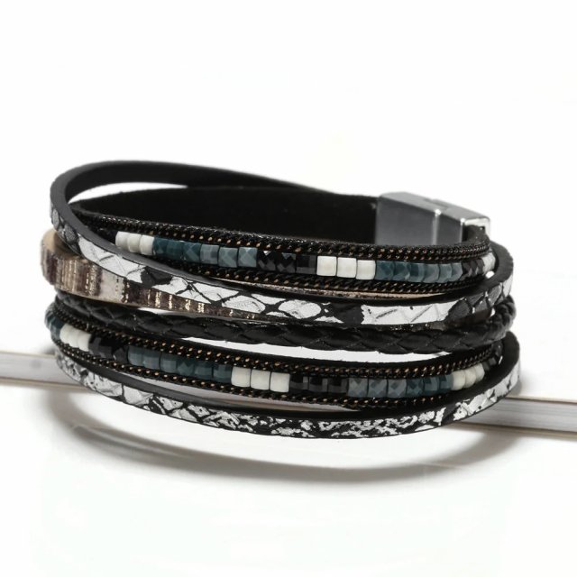 Handwoven Bohemian Leather Bracelet with Magnetic Buckle - Image 4