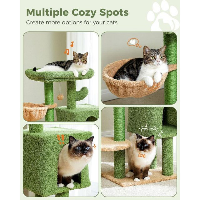 Cactus Cat Tree Tower with Padded Perch, Hammock, Condo & Scratching Posts - Image 5