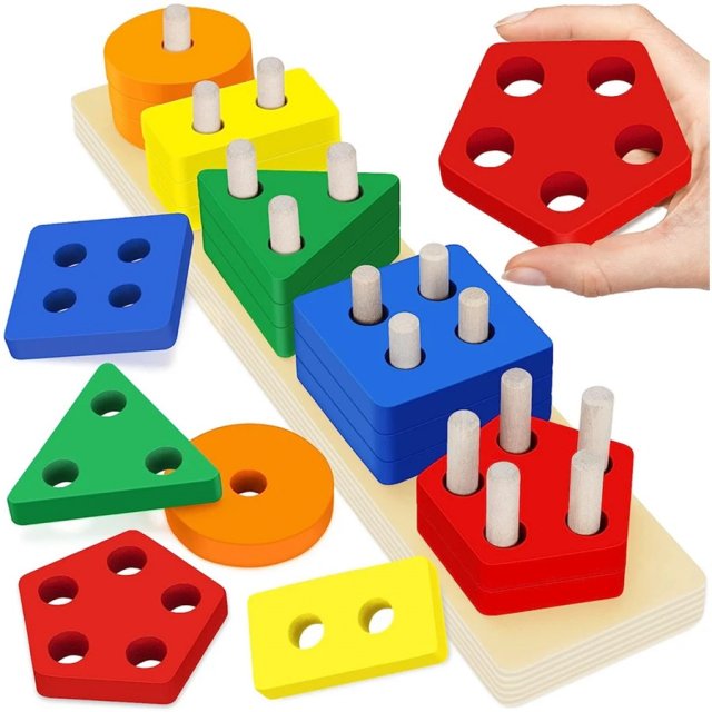 Montessori Wooden Stacking and Sorting Puzzle for Toddlers - Image 3
