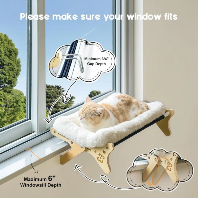 Adjustable 2-in-1 Wooden Cat Window Hammock with Soft Bed - Image 3