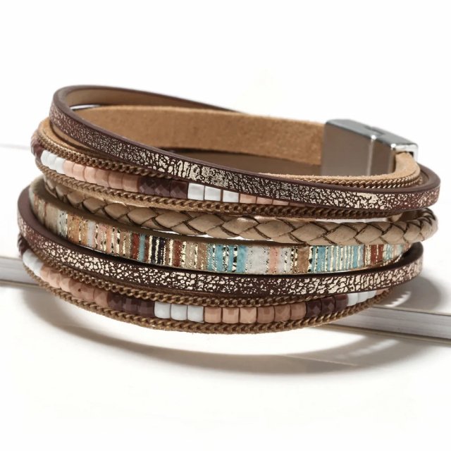 Handwoven Bohemian Leather Bracelet with Magnetic Buckle - Image 3