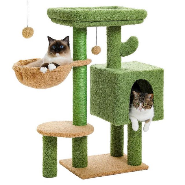 Cactus Cat Tree Tower with Padded Perch, Hammock, Condo & Scratching Posts - Image 6