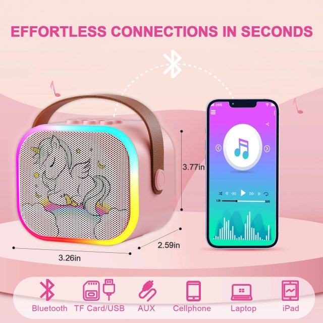 Bluetooth Unicorn Karaoke Machine with 2 Wireless Microphones - Image 5