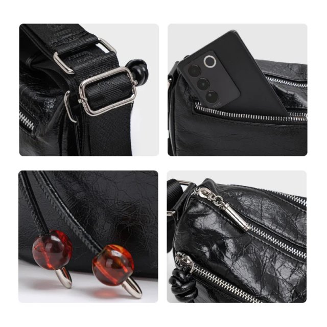 Stylish Pleated Textured Women's Soft Leather Crossbody Bag - Image 2
