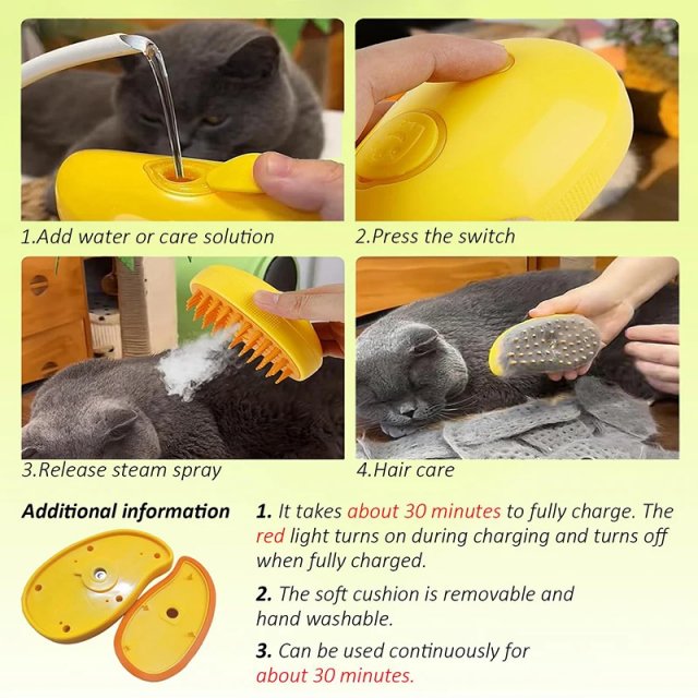3-in-1 Electric Pet Steam Brush for Dogs & Cats - Image 5